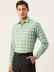 Indian Needle Men's Cotton Checked Formal Shirts - SF_791Green_S