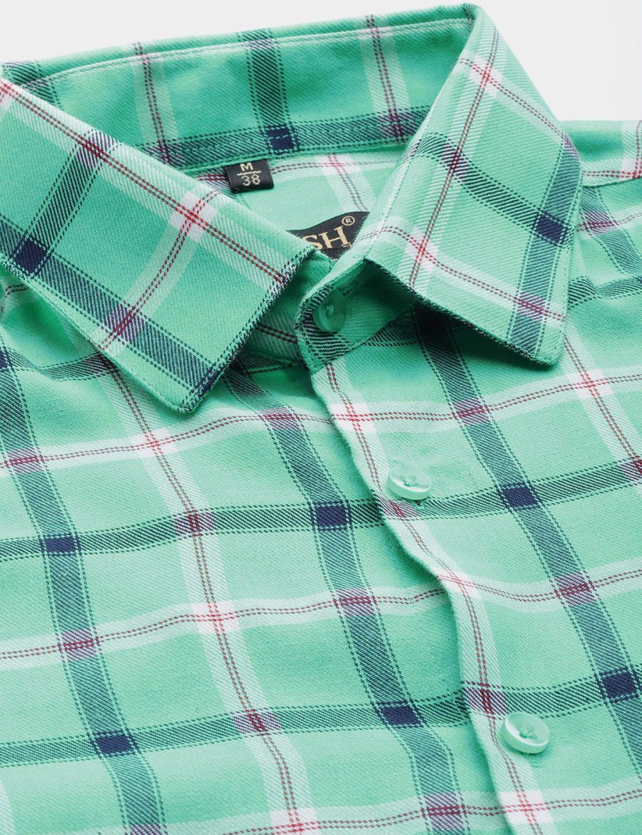 Indian Needle Men's Cotton Checked Formal Shirts - SF_803Green_S