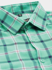 Indian Needle Men's Cotton Checked Formal Shirts - SF_803Green_S