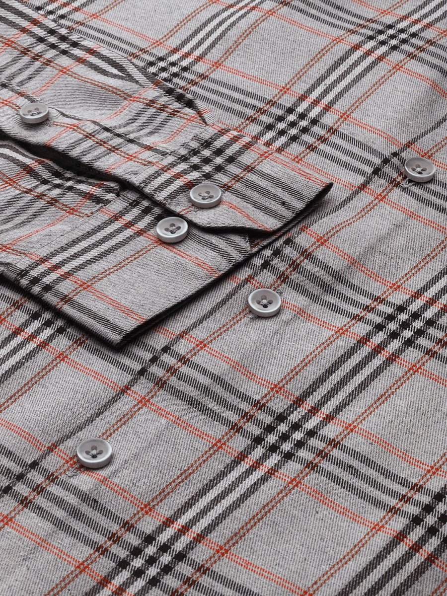 Indian Needle Men's Cotton Checked Formal Shirts - SF_793Grey_S