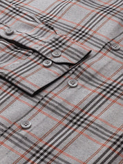 Indian Needle Men's Cotton Checked Formal Shirts - SF_793Grey_S