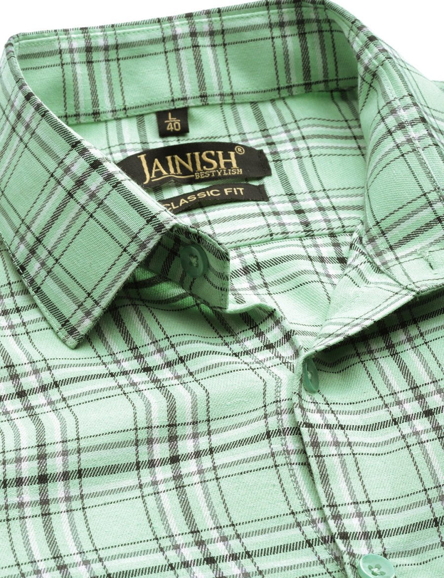 Indian Needle Men's Cotton Checked Formal Shirts - SF_791Green_S