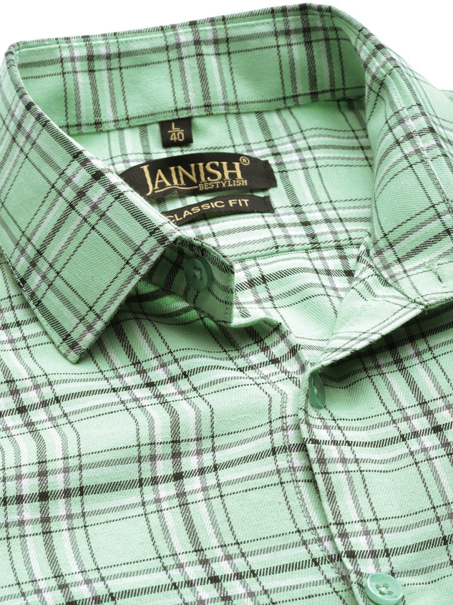 Indian Needle Men's Cotton Checked Formal Shirts - SF_791Green_S