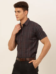 Indian Needle Men's Cotton Checked Formal Shirts - SF_834Brown_S