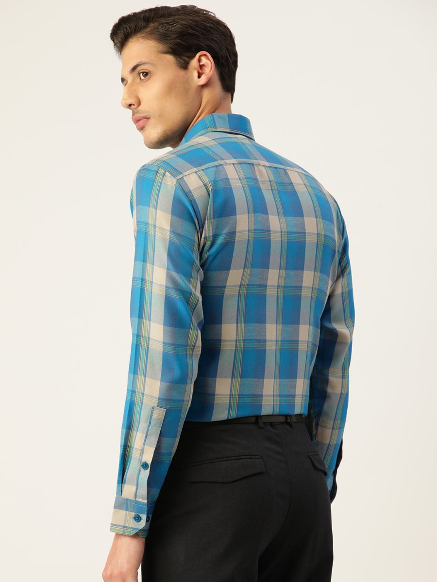 Indian Needle Men's Cotton Checked Formal Shirts - SF_798Sky_S
