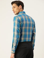 Indian Needle Men's Cotton Checked Formal Shirts - SF_798Sky_S