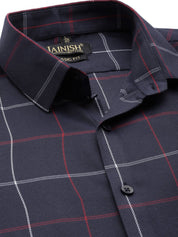 Indian Needle Men's Cotton Checked Formal Shirts - SF_797Navy_S