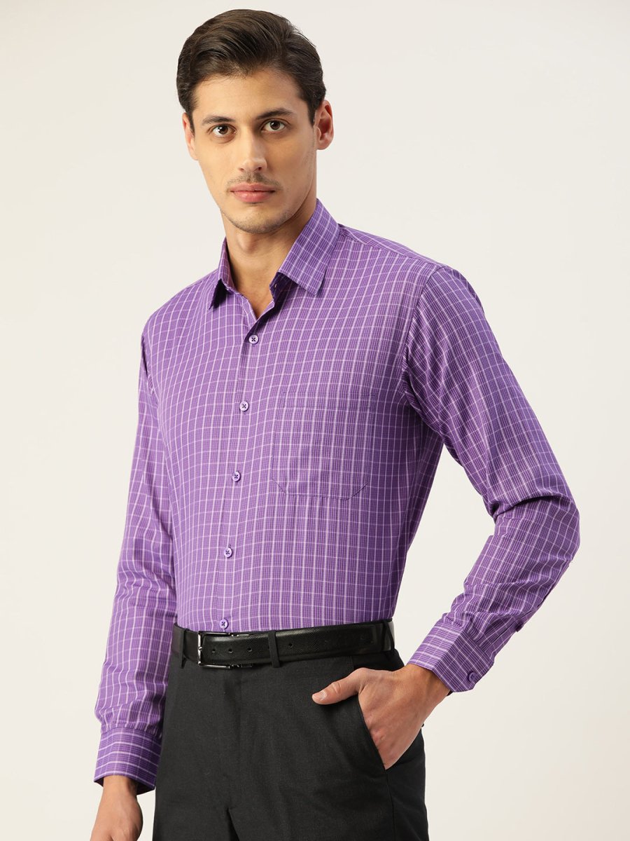 Indian Needle Men's Cotton Checked Formal Shirts - SF_800Voilet_S