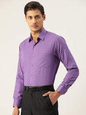 Indian Needle Men's Cotton Checked Formal Shirts - SF_800Voilet_S