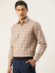 Indian Needle Men's Cotton Checked Formal Shirts - SF_791Brown_S