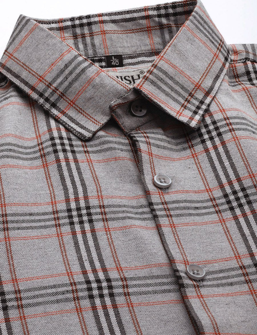 Indian Needle Men's Cotton Checked Formal Shirts - SF_793Grey_S
