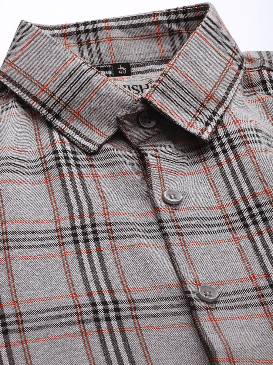 Indian Needle Men's Cotton Checked Formal Shirts - SF_793Grey_S