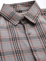 Indian Needle Men's Cotton Checked Formal Shirts - SF_793Grey_S