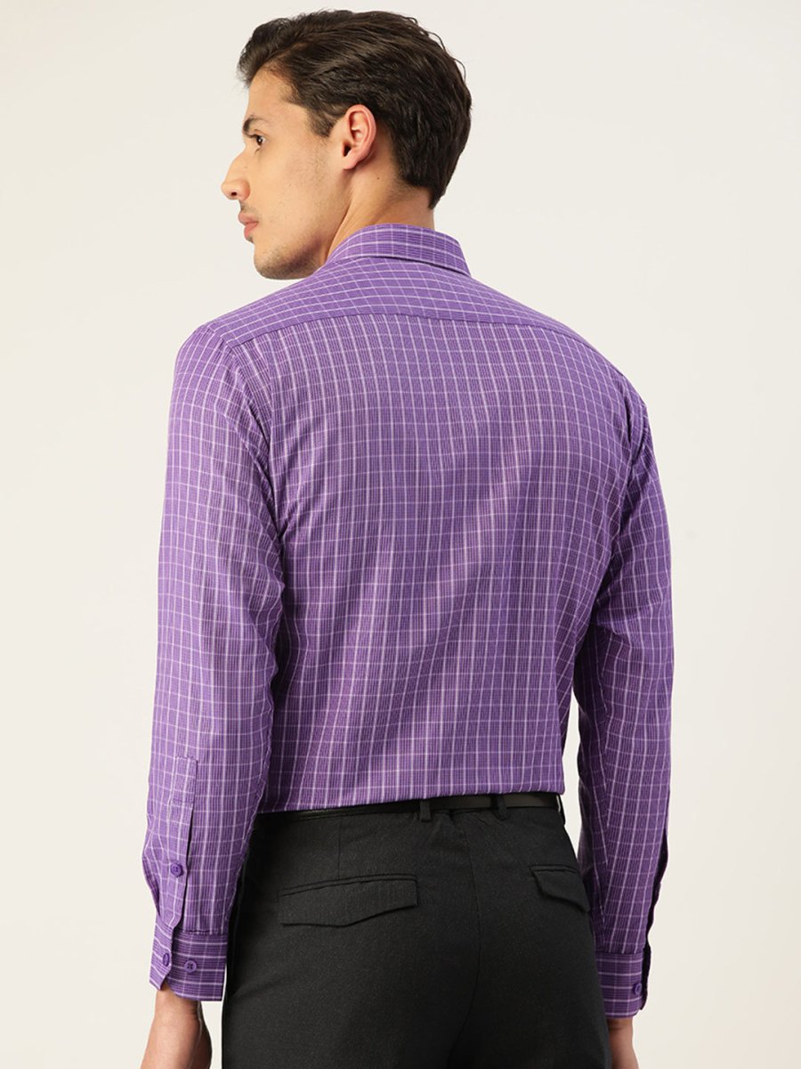 Indian Needle Men's Cotton Checked Formal Shirts - SF_800Voilet_S