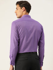 Indian Needle Men's Cotton Checked Formal Shirts - SF_800Voilet_S
