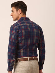 Indian Needle Men's Cotton Checked Formal Shirts - SF_819Navy_S