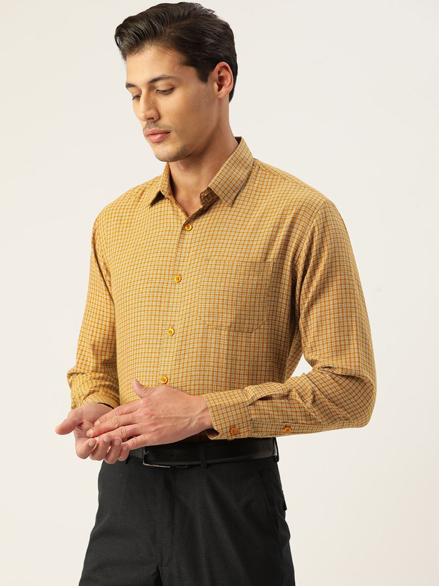 Indian Needle Men's Cotton Checked Formal Shirts - SF_804Mustard_S