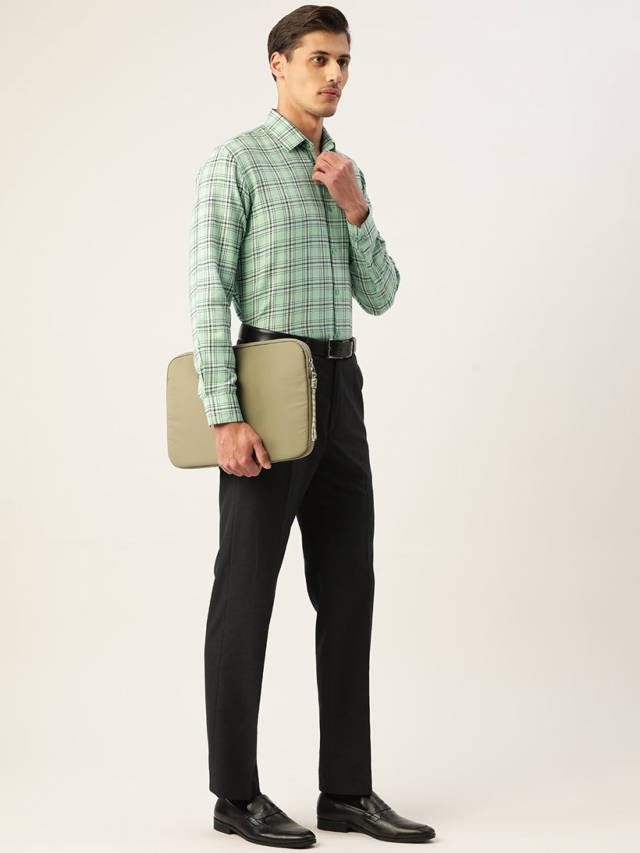 Indian Needle Men's Cotton Checked Formal Shirts - SF_791Green_S