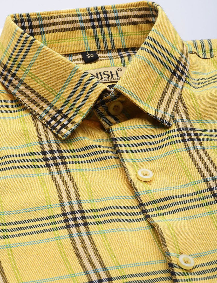 Indian Needle Men's Cotton Checked Formal Shirts - SF_793Yellow_S