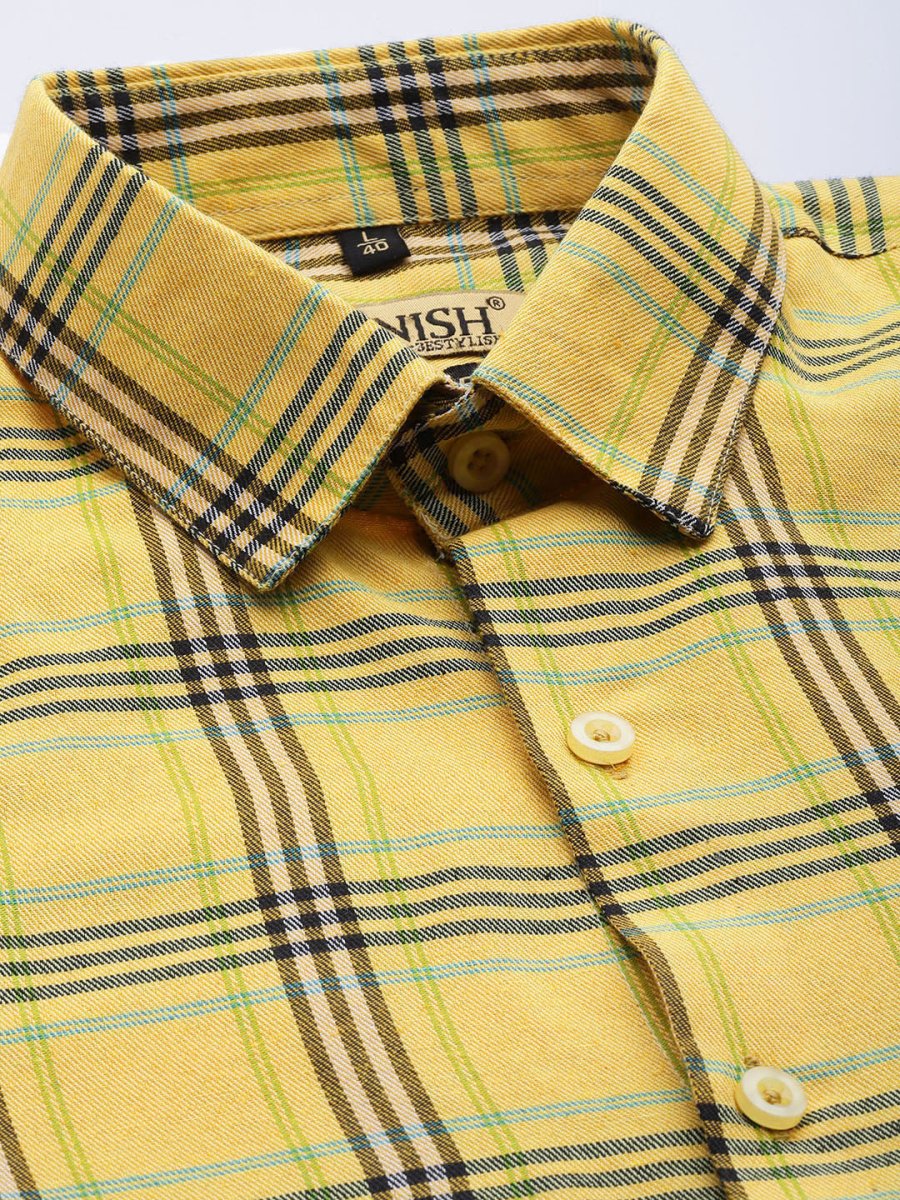 Indian Needle Men's Cotton Checked Formal Shirts - SF_793Yellow_S
