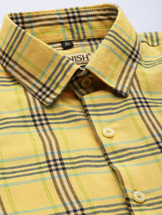 Indian Needle Men's Cotton Checked Formal Shirts - SF_793Yellow_S