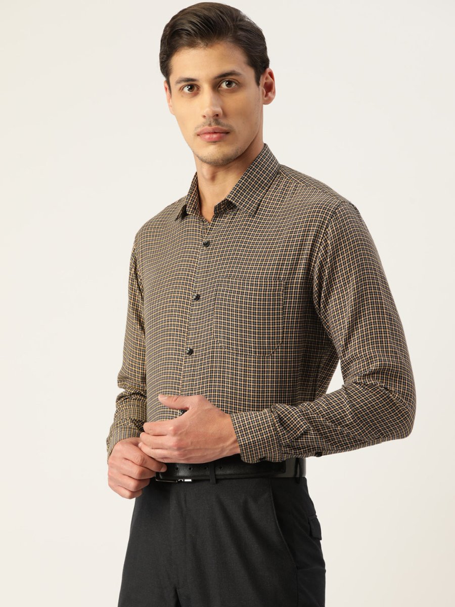 Indian Needle Men's Cotton Checked Formal Shirts - SF_804Black_S