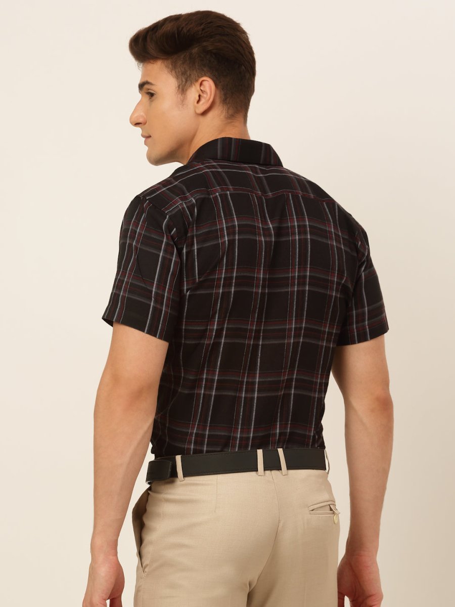 Indian Needle Men's Cotton Checked Formal Shirts - SF_834Black_S