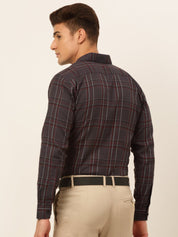 Indian Needle Men's Cotton Checked Formal Shirts - SF_836Brown_S
