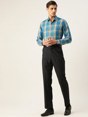 Indian Needle Men's Cotton Checked Formal Shirts - SF_798Sky_S