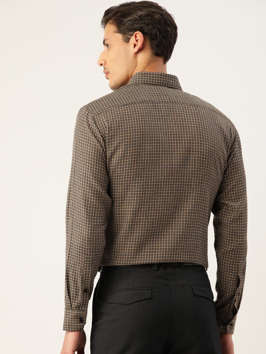 Indian Needle Men's Cotton Checked Formal Shirts - SF_804Black_S