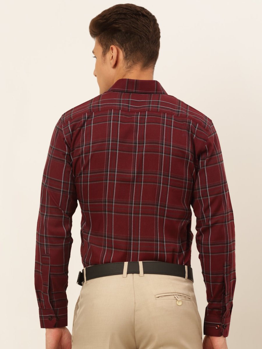 Indian Needle Men's Cotton Checked Formal Shirts - SF_836Maroon_S
