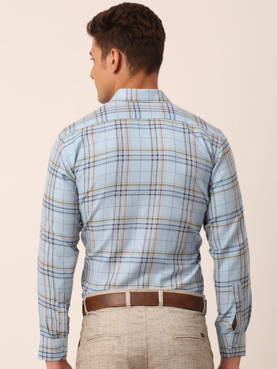 Indian Needle Men's Cotton Checked Formal Shirts - SF_819Sky_S