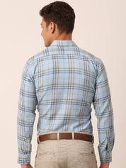 Indian Needle Men's Cotton Checked Formal Shirts - SF_819Sky_S
