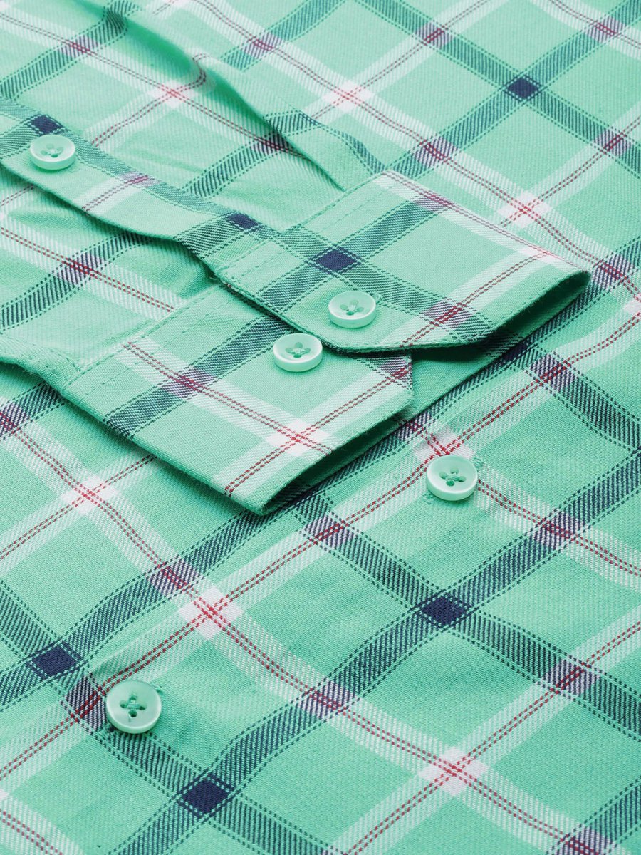 Indian Needle Men's Cotton Checked Formal Shirts - SF_803Green_S