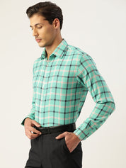 Indian Needle Men's Cotton Checked Formal Shirts - SF_803Green_S