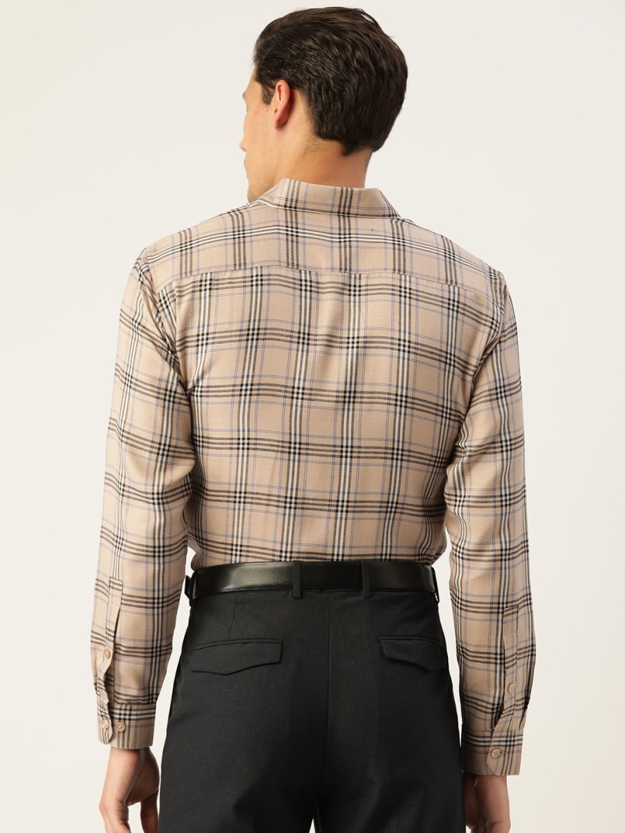 Indian Needle Men's Cotton Checked Formal Shirts - SF_793Brown_S