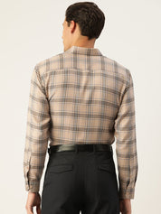 Indian Needle Men's Cotton Checked Formal Shirts - SF_793Brown_S