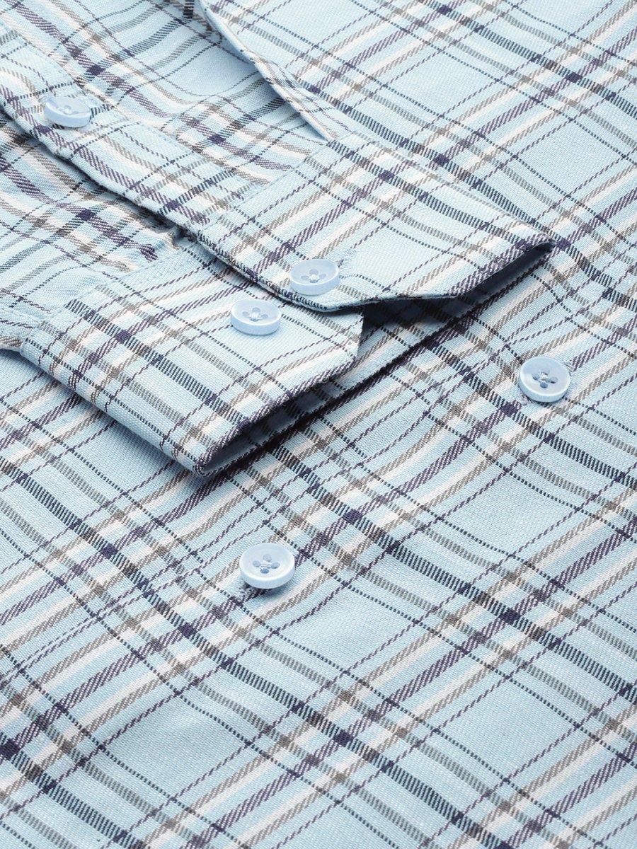 Indian Needle Men's Cotton Checked Formal Shirts - SF_791Sky_S