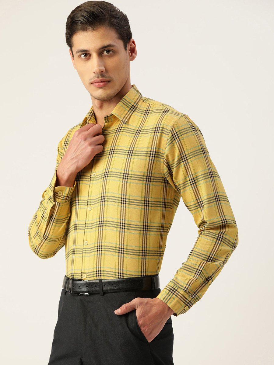 Indian Needle Men's Cotton Checked Formal Shirts - SF_793Yellow_S