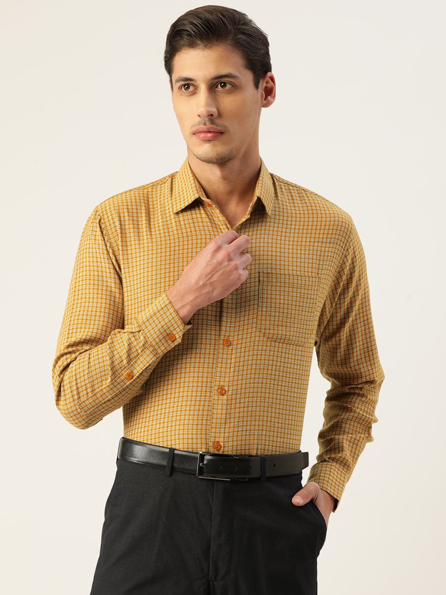 Indian Needle Men's Cotton Checked Formal Shirts - SF_804Mustard_S