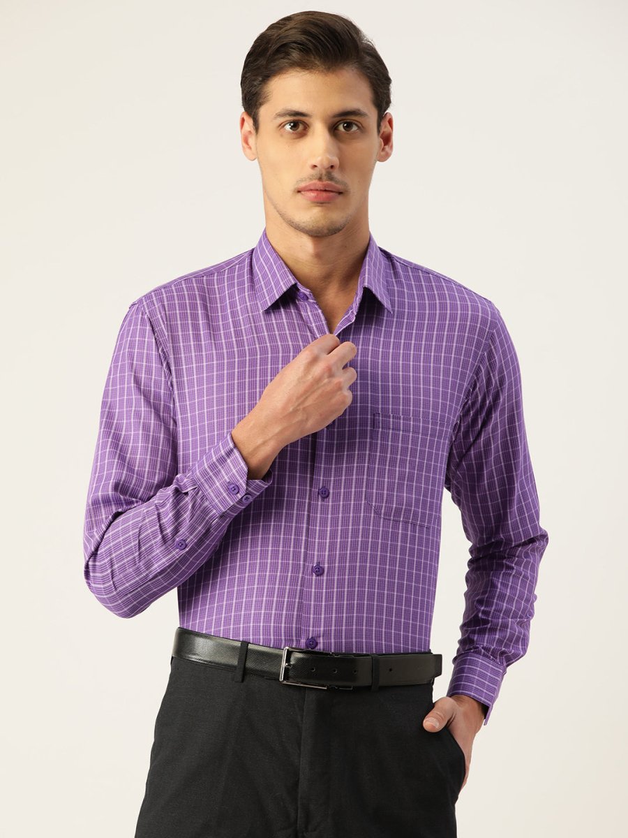 Indian Needle Men's Cotton Checked Formal Shirts - SF_800Voilet_S