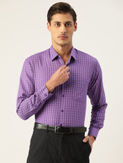 Indian Needle Men's Cotton Checked Formal Shirts - SF_800Voilet_S