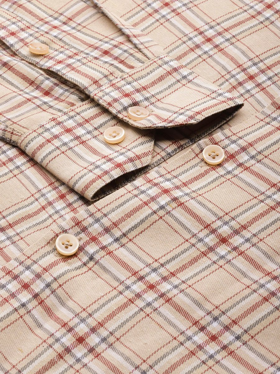 Indian Needle Men's Cotton Checked Formal Shirts - SF_791Brown_S
