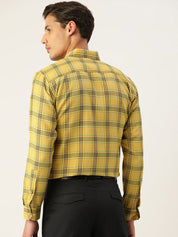 Indian Needle Men's Cotton Checked Formal Shirts - SF_793Yellow_S