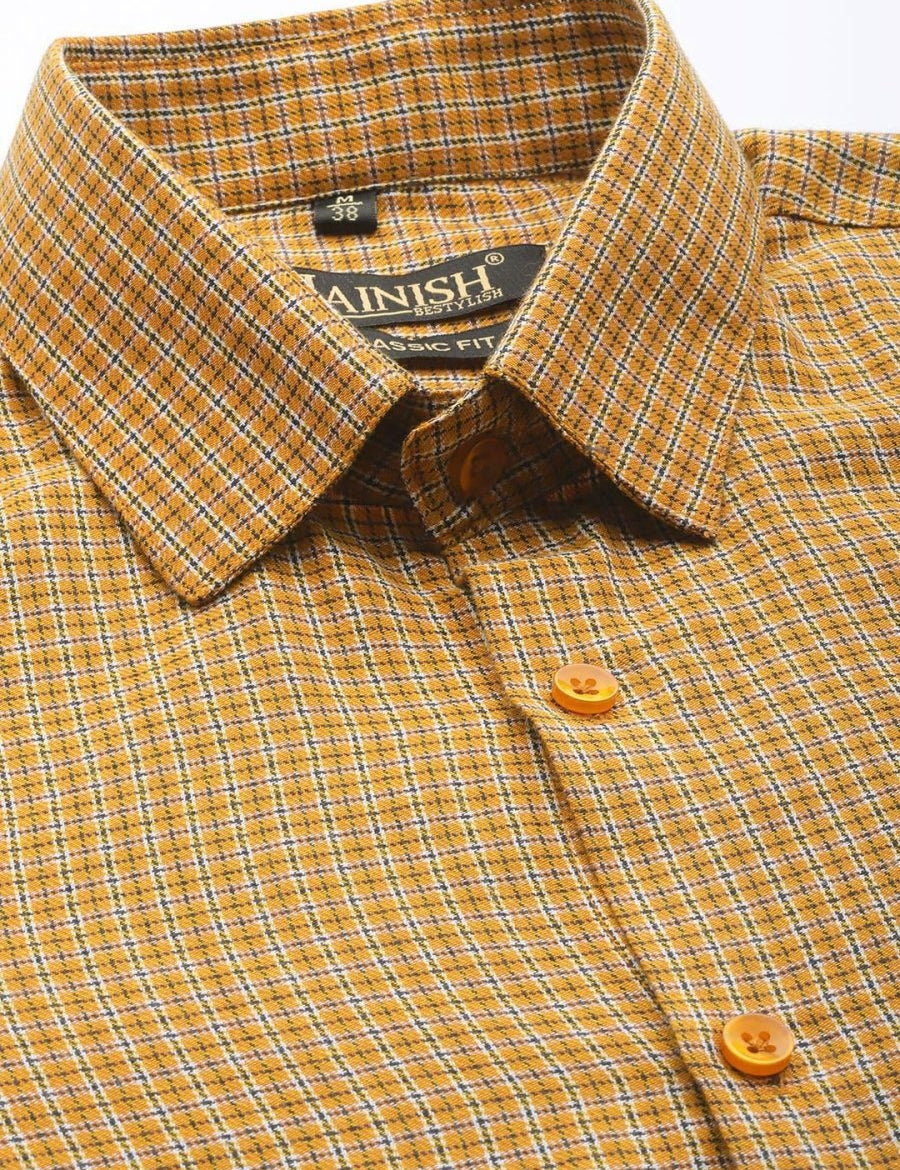 Indian Needle Men's Cotton Checked Formal Shirts - SF_804Mustard_S