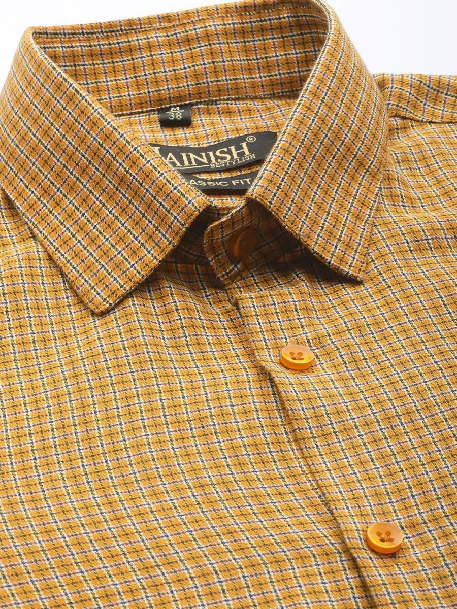 Indian Needle Men's Cotton Checked Formal Shirts - SF_804Mustard_S