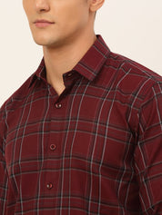 Indian Needle Men's Cotton Checked Formal Shirts - SF_836Maroon_S