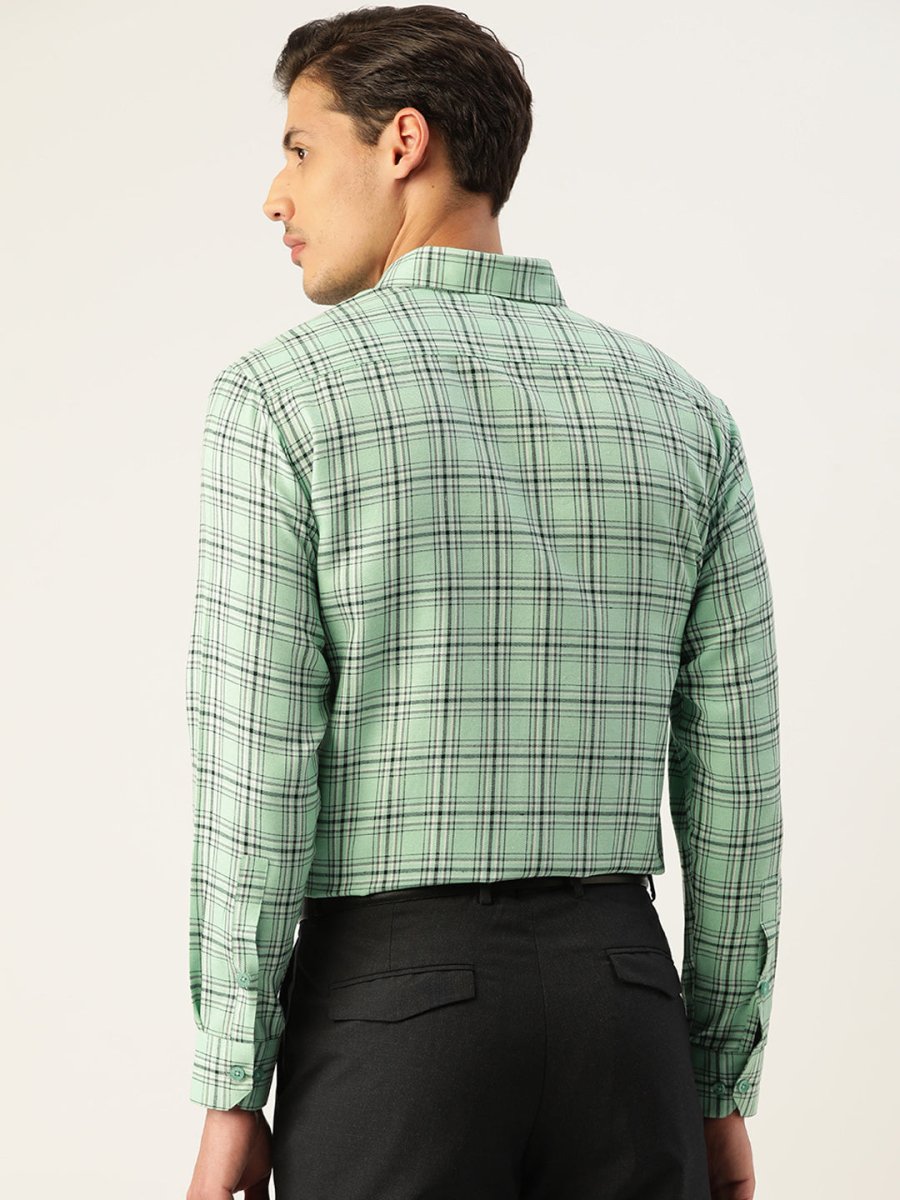 Indian Needle Men's Cotton Checked Formal Shirts - SF_791Green_S