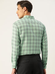 Indian Needle Men's Cotton Checked Formal Shirts - SF_791Green_S