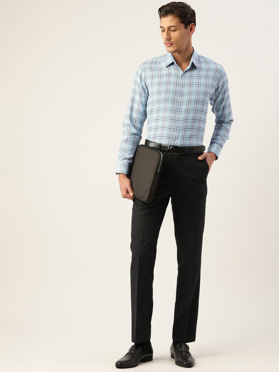 Indian Needle Men's Cotton Checked Formal Shirts - SF_791Sky_S